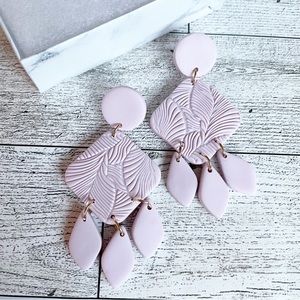 Purple Polymer Clay Organic Dangle Long floral earrings